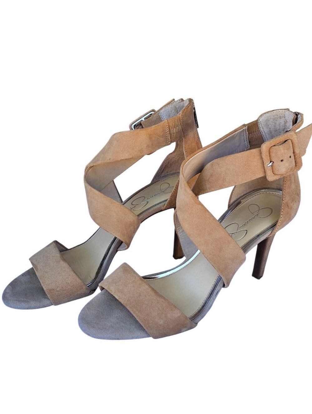 Jessica Simpson Tan Suede Crisscross Heeled Sandals